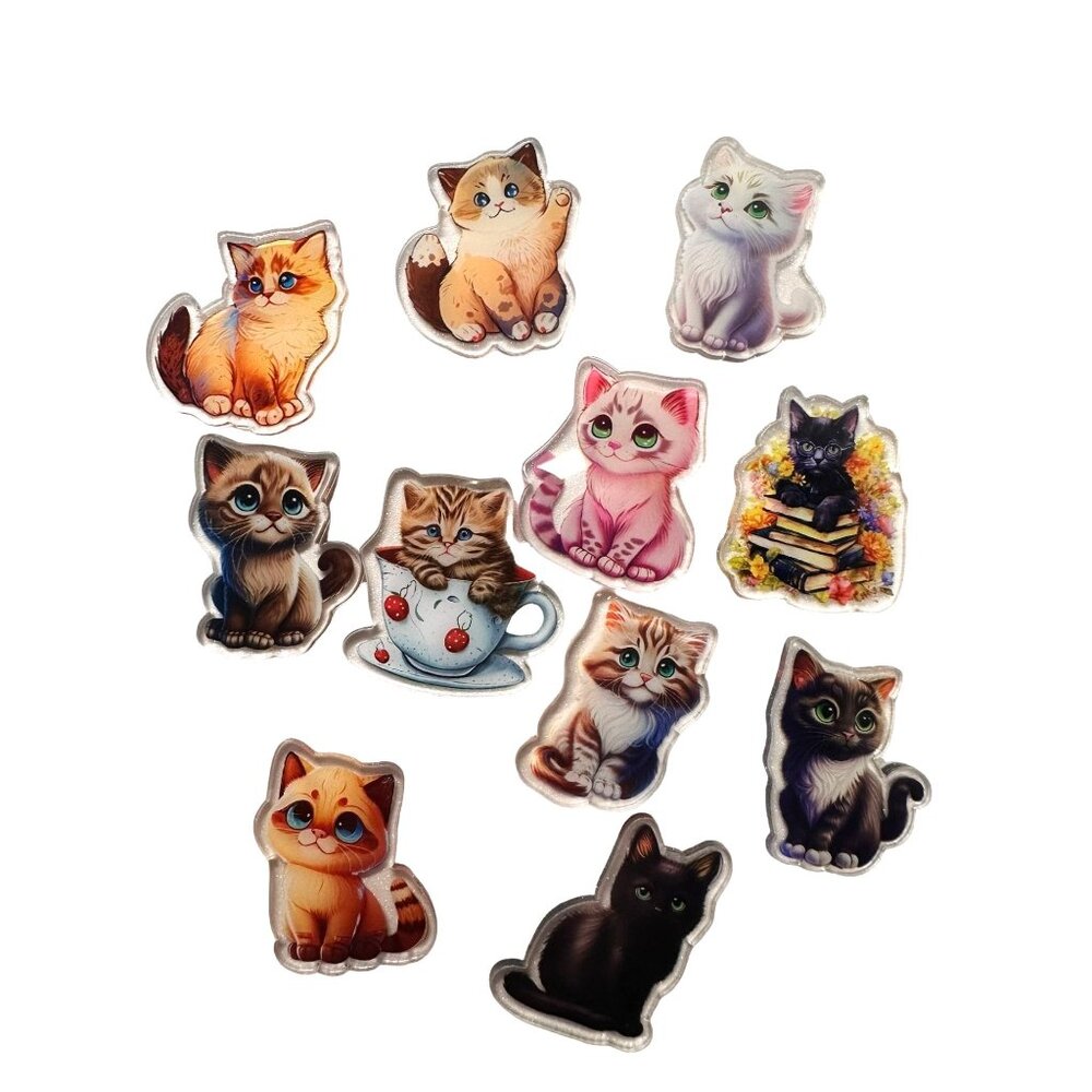 11 pc random set Cat Kitten Acrylic Flat Back Charm For Badge Reels, Earrings Je